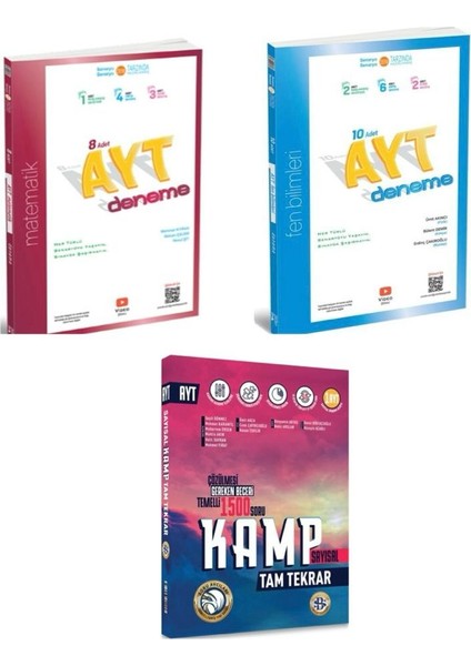 AYT Fen Bilimleri 10 lu Deneme - Matematik 8 li Deneme 2025 ve AYT Sayısal Kamp Tam Tekrar (3 Kitap)