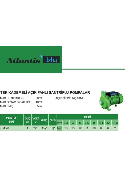 Atlantis CM20 1 Hp Tek Kademeli Santrifuj Pompa