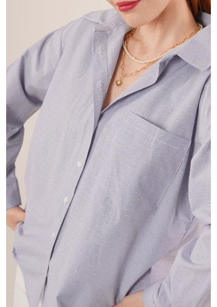 Çizgili Tek Cepli Klasik Kesim Düğmeli Mavi Gömlek fırsatları