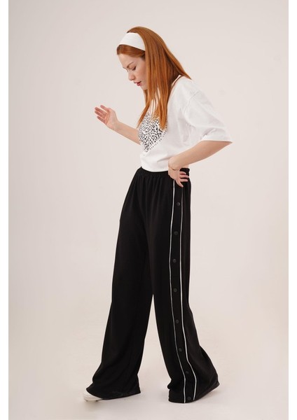 Boydan Çıtçıtlı Bel Lastikli Geniş Paça Siyah Eşofman fırsatları