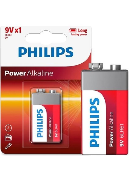 Philips 6LR61-P1B 9 Volt Power Alkalin Pil (Tekli)