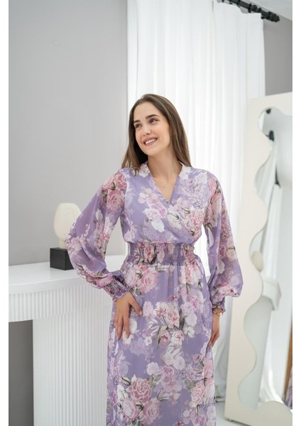 Lila Gipeli Şifon Elbise modelleri