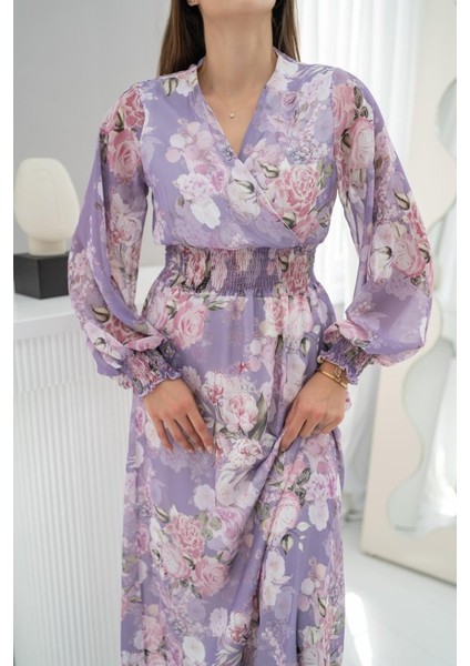 Lila Gipeli Şifon Elbise fırsatları