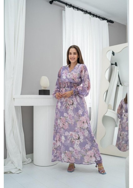 Lila Gipeli Şifon Elbise indirimleri