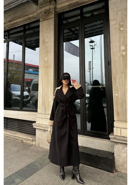 Kaban Yaka ve Manşet Bej Renkli - Siyah modelleri