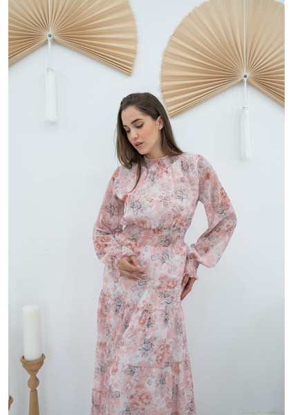 Pembe Şanzelize Çiçek Desenli Elbise indirimleri