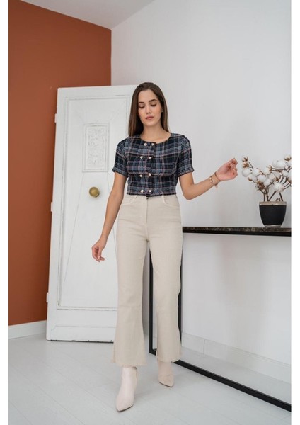 Munn Collection Siyah Çizgili ve Düğmeli Bluz