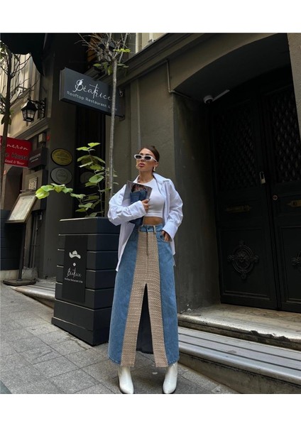 Kot Etek Parçalı Uzun Önden Yırtmaçlı - Bej