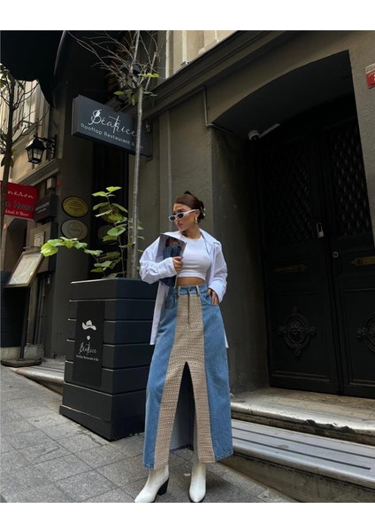 Kot Etek Parçalı Uzun Önden Yırtmaçlı - Bej modelleri