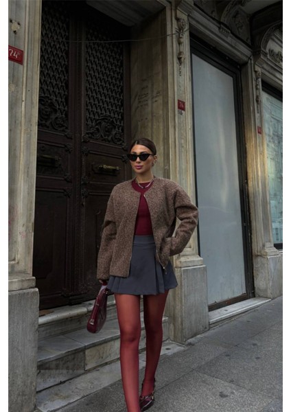 Munn Collection Kaşe Fermuarlı Bluz - Kahverengi