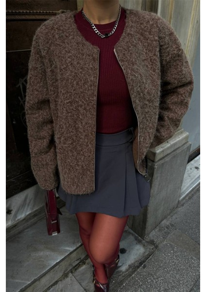 Munn Collection Kaşe Fermuarlı Bluz - Kahverengi modelleri