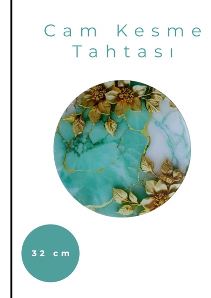 Cam Kesme Tahtası* Mutfak Tahtası 32CM Mermer Turkuaz Altın Görünümlü