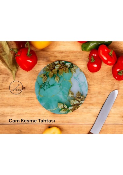 Cam Kesme Tahtası* Mutfak Tahtası 32CM Mermer Turkuaz Altın Görünümlü fiyatları