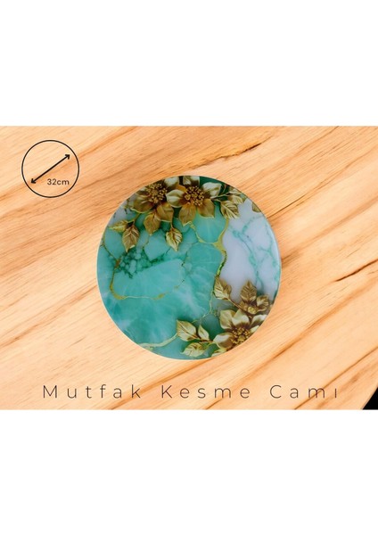Cam Kesme Tahtası* Mutfak Tahtası 32CM Mermer Turkuaz Altın Görünümlü modelleri