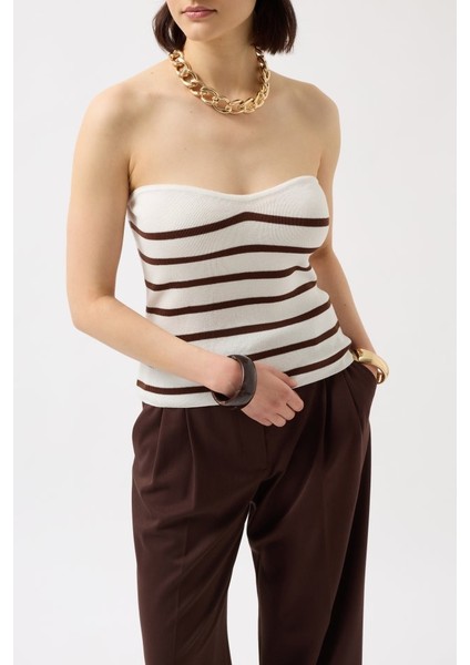 Munn Collection Çizgili Straplez Dokulu Bluz fırsatları