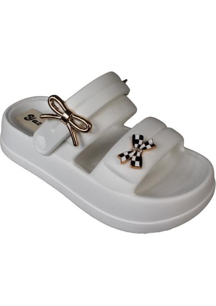 Akınalbella Siyah Beyaz Gri Kadın Taşlı Deniz Havuz Plag Gündelik Arkası Geçkili Terlik Topuk Boyu 4cm