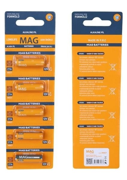 Mag Batteries Mg-27 27A 12 Volt Ince Alarm Pili (5'li Blister Paket)
