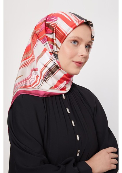 Pembe Fırça Desen Trend Twill Eşarp