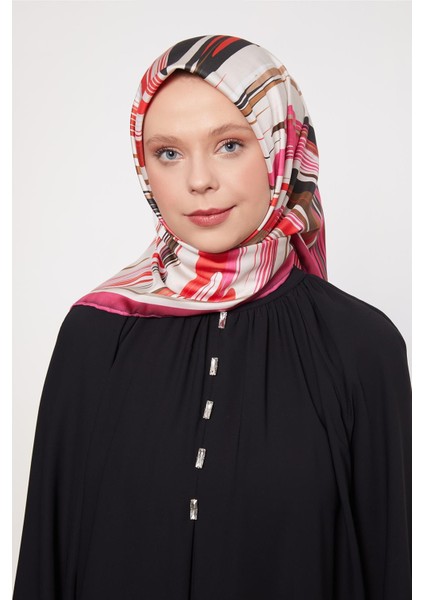 Pembe Fırça Desen Trend Twill Eşarp