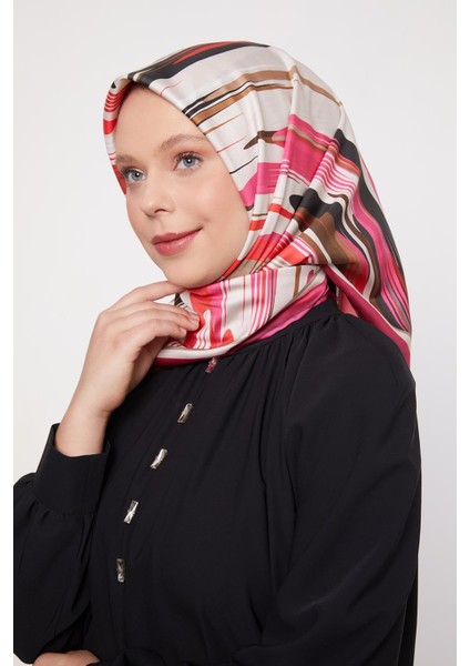 Pembe Fırça Desen Trend Twill Eşarp