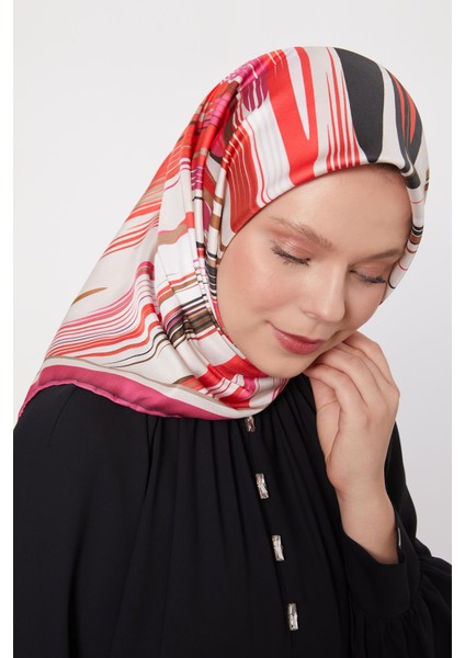 Pembe Fırça Desen Trend Twill Eşarp