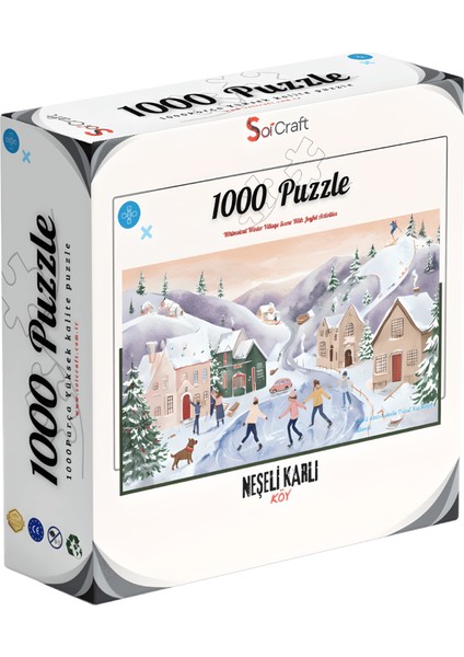 1000 Parça Puzzle Eğlenceli Karlı Köy