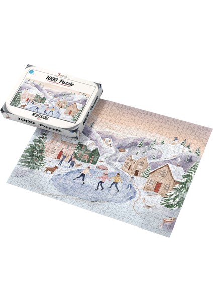 1000 Parça Puzzle Eğlenceli Karlı Köy