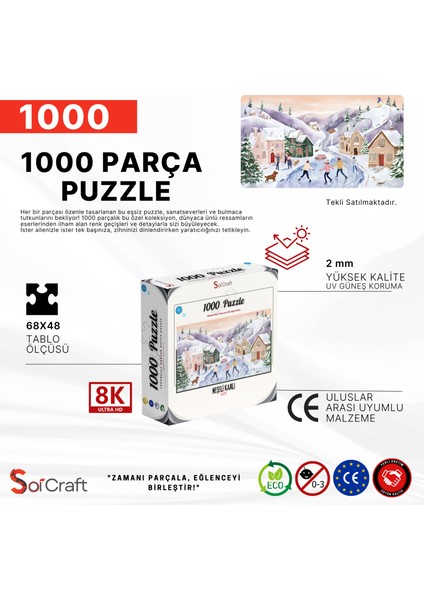 1000 Parça Puzzle Eğlenceli Karlı Köy