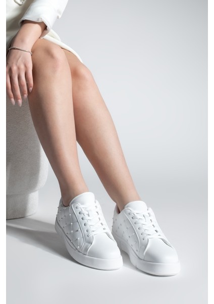 Kadın Sneaker İncili Kapitone Dikişli Spor Ayakkabı Sofez Beyaz fiyatları