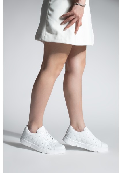 Kadın Sneaker İncili Kapitone Dikişli Spor Ayakkabı Sofez Beyaz fırsatları