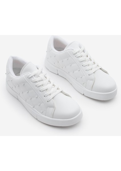 Kadın Sneaker İncili Kapitone Dikişli Spor Ayakkabı Sofez Beyaz indirimleri