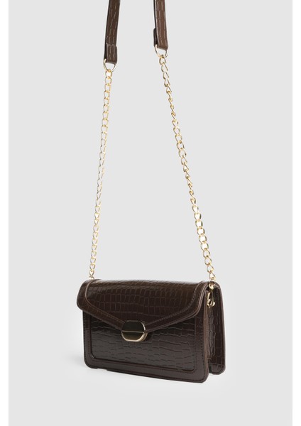 Kadın Lave Kroko Askılı Çanta Kahve