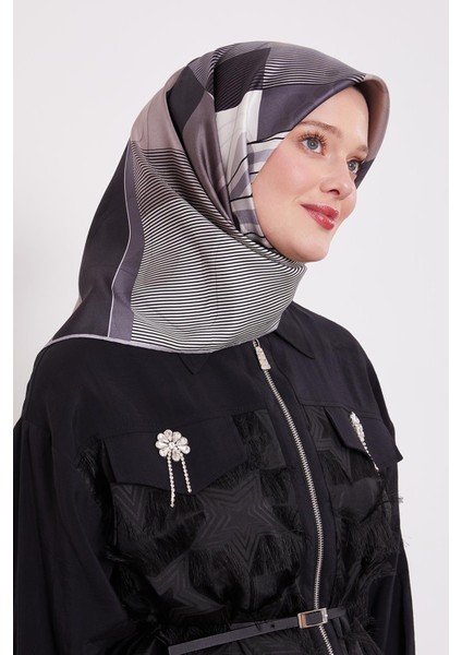 Gümüş Labirent Desen Twill Ipek Eşarp