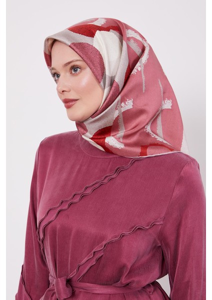 Pembe Dalga Desen Twill Ipek Eşarp