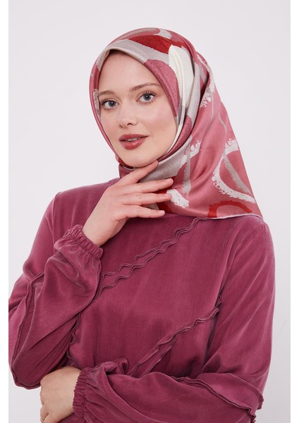 Pembe Dalga Desen Twill Ipek Eşarp