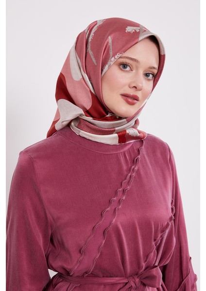 Pembe Dalga Desen Twill Ipek Eşarp