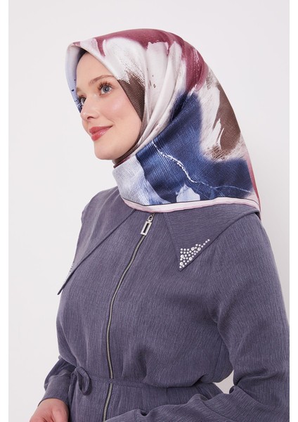 Pembe Soyut Yaprak Desen Twill Ipek Eşarp