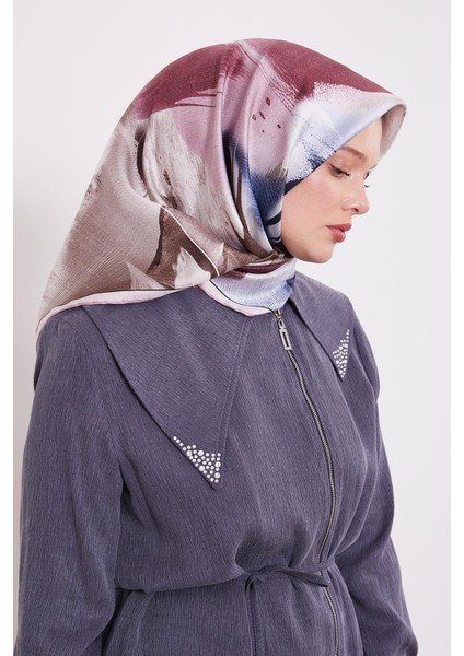 Pembe Soyut Yaprak Desen Twill Ipek Eşarp