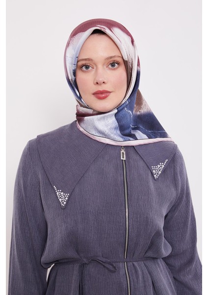 Pembe Soyut Yaprak Desen Twill Ipek Eşarp