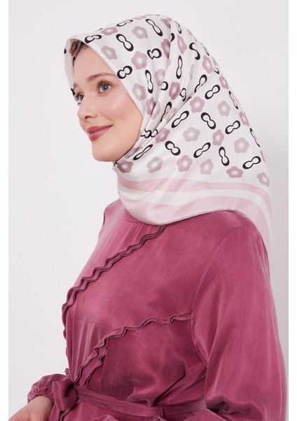 Pembe Papatya Desen Twill Ipek Eşarp