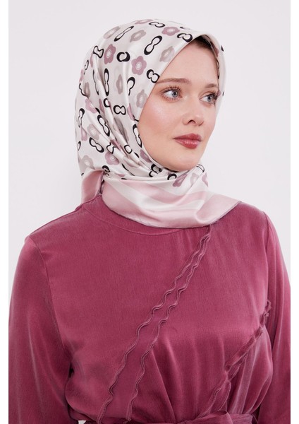Pembe Papatya Desen Twill Ipek Eşarp