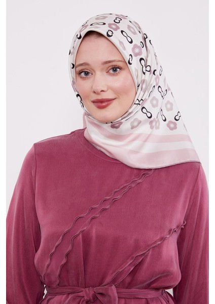 Pembe Papatya Desen Twill Ipek Eşarp