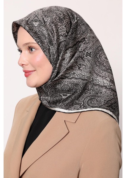 Siyah-Beyaz Soyut Etnik Desen Twill Ipek Eşarp fiyatları