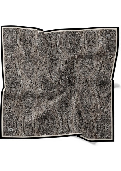 Siyah-Beyaz Soyut Etnik Desen Twill Ipek Eşarp indirimleri