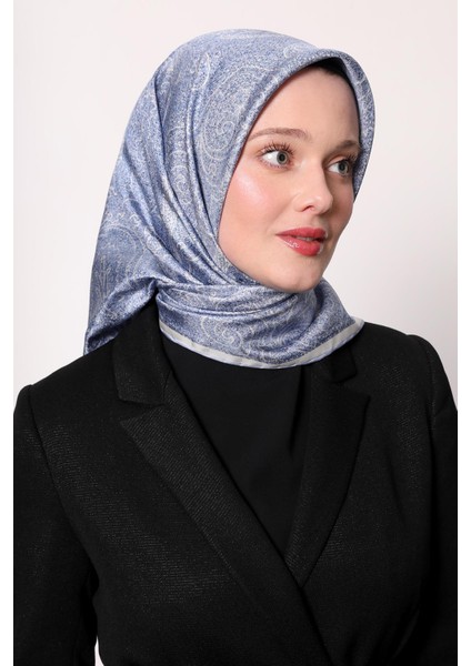 Bebe Mavisi Soyut Etnik Desen Twill Ipek Eşarp