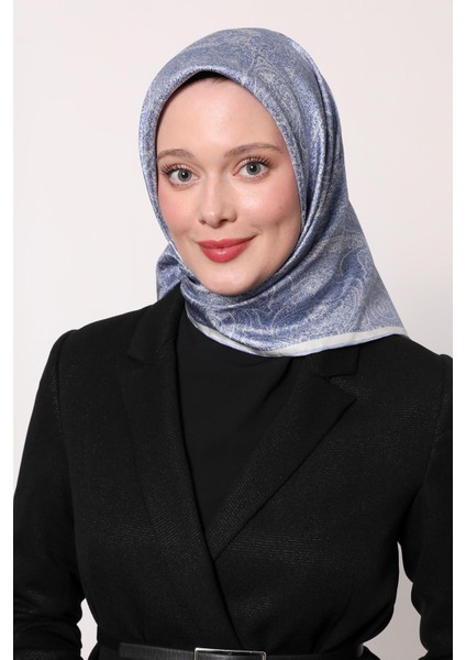 Bebe Mavisi Soyut Etnik Desen Twill Ipek Eşarp