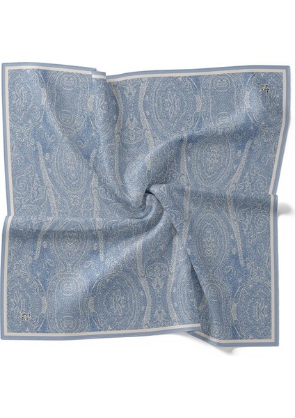 Bebe Mavisi Soyut Etnik Desen Twill Ipek Eşarp