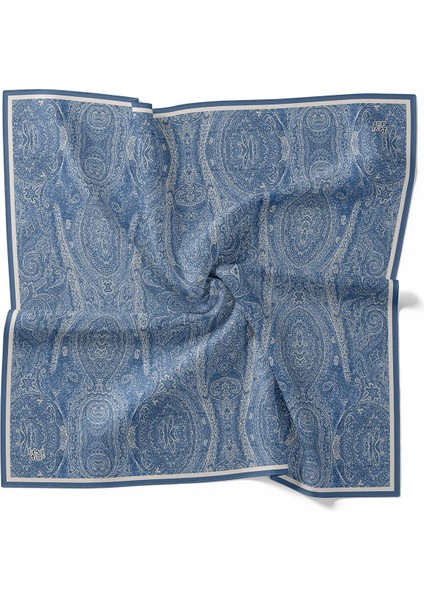 Mavi Soyut Etnik Desen Twill Ipek Eşarp
