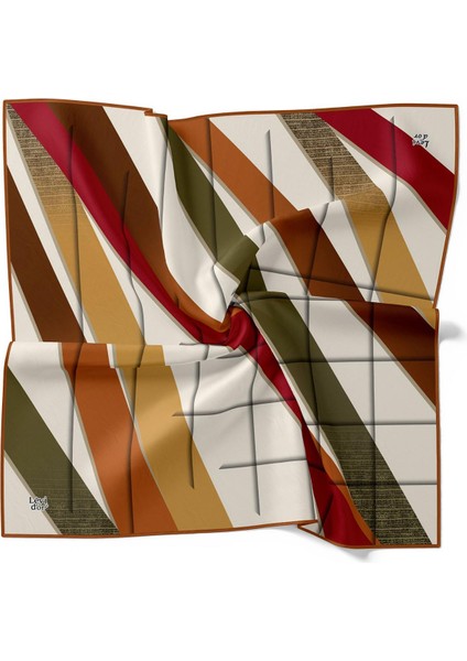Kiremit Şeritli Twill Ipek Eşarp