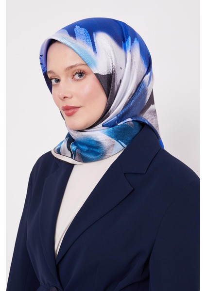 Saks Soyut Yaprak Desen Twill Ipek Eşarp